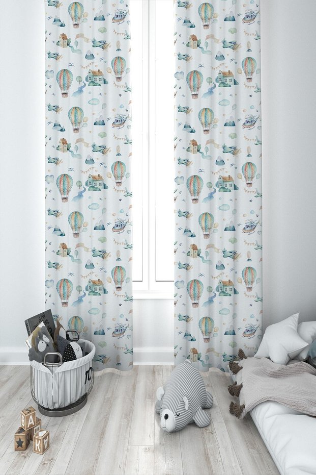 Baby and Children's Room Airplanes and Town Two Wing Background Curtain Mkt-352