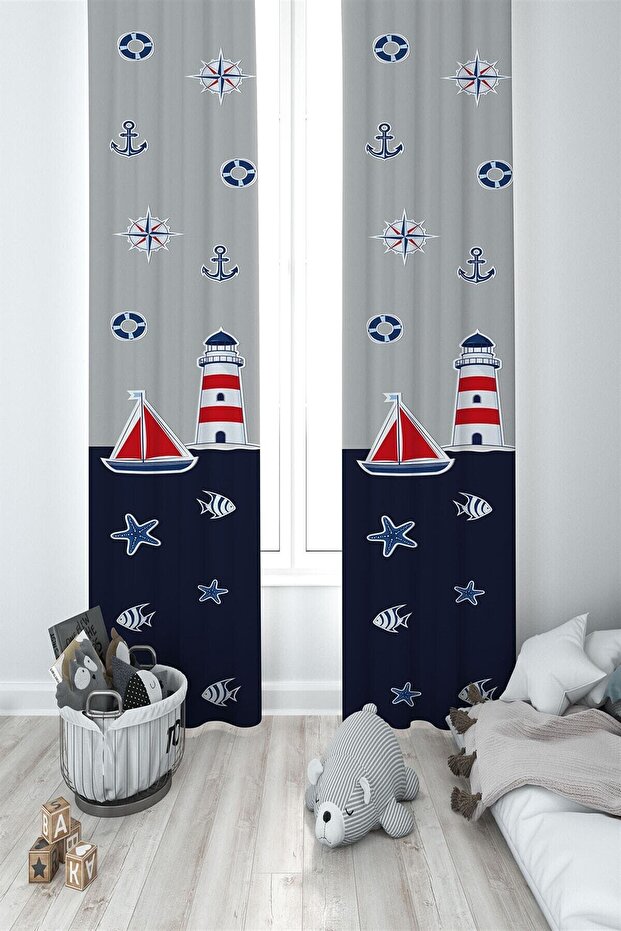 Gray Children's Room 2 Wing Background Curtain