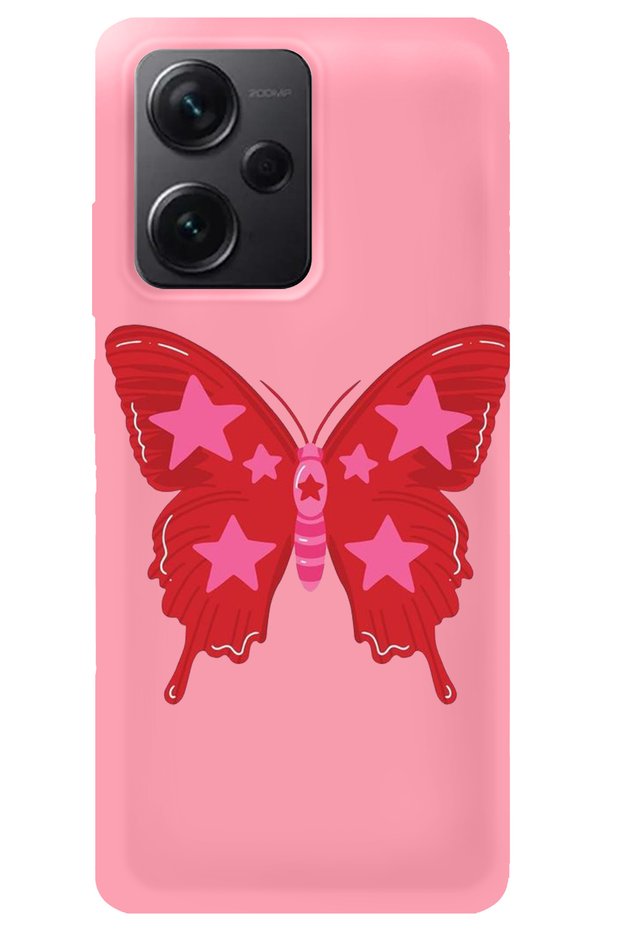 Xiaomi Redmi Note 12 Pink Inside Velvet Butterfly Girl Power Patterned Silicone Phone Case