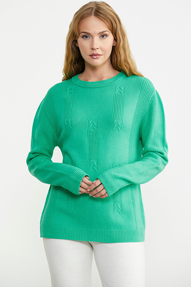 سترة تريكو منقوشة باللون الأخضر - 1