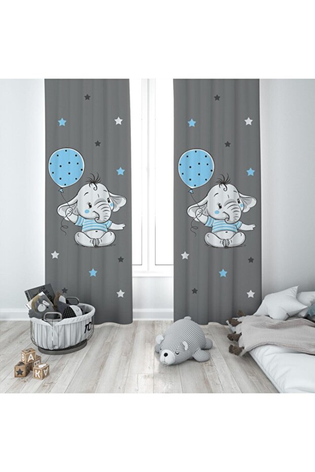 Baby and Children's Room Cute Elephant Pattern Background Curtain Mktyfp-014