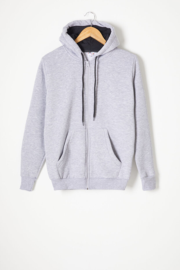 Gray Three Thread Rose Gold Hooded Children's Cardigan 16765