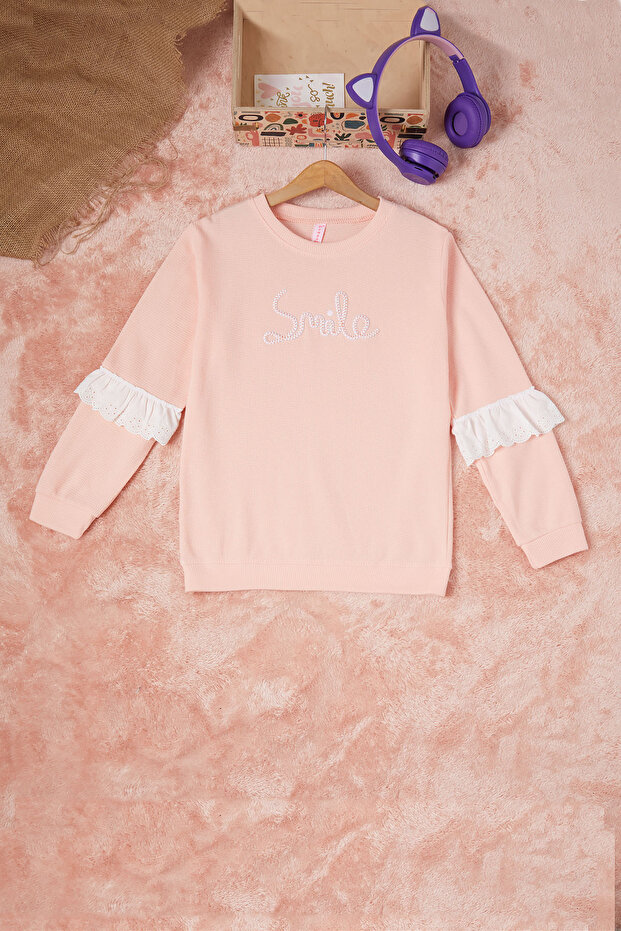 Salmon Smile Embroidered Girl's Waffle Sweatshirt 16590