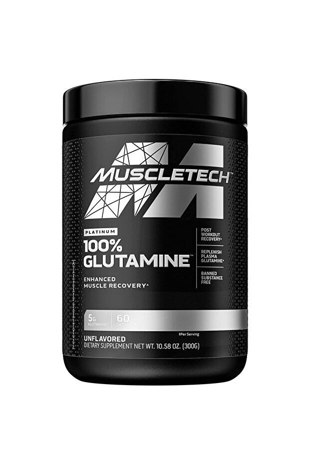 Platinum 100% Glutamine Enhanced Muscle Recovery, Post-Workout L-Glutamine, for Men & Women, Unflavored 300 grams
