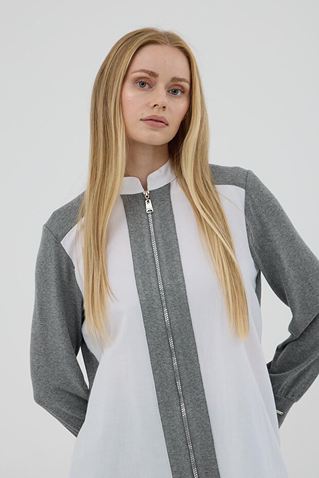 Mloodbasic Dik Yakalı Fermuarlı Tunik - Gri - 4