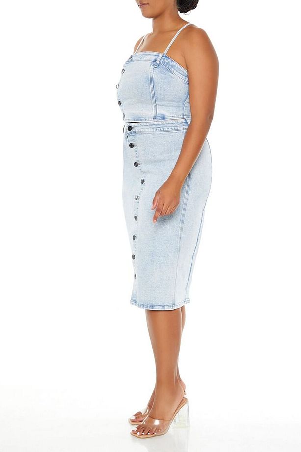 Plus Size Denim Midi Etek - 5