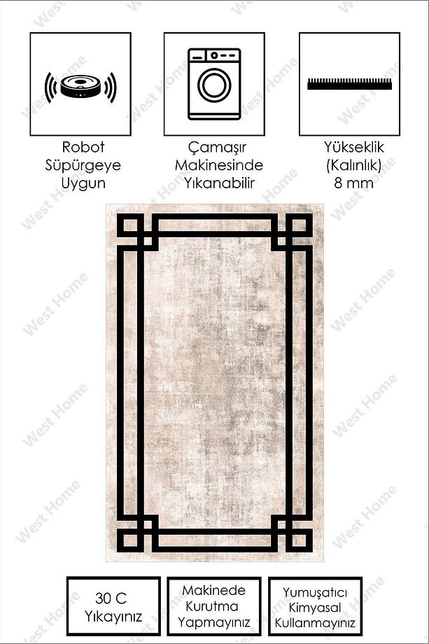 Dijital Baskı Yıkanabilir Kaymaz Taban Salon Halısı Mutfak Halısı Yolluk - 3