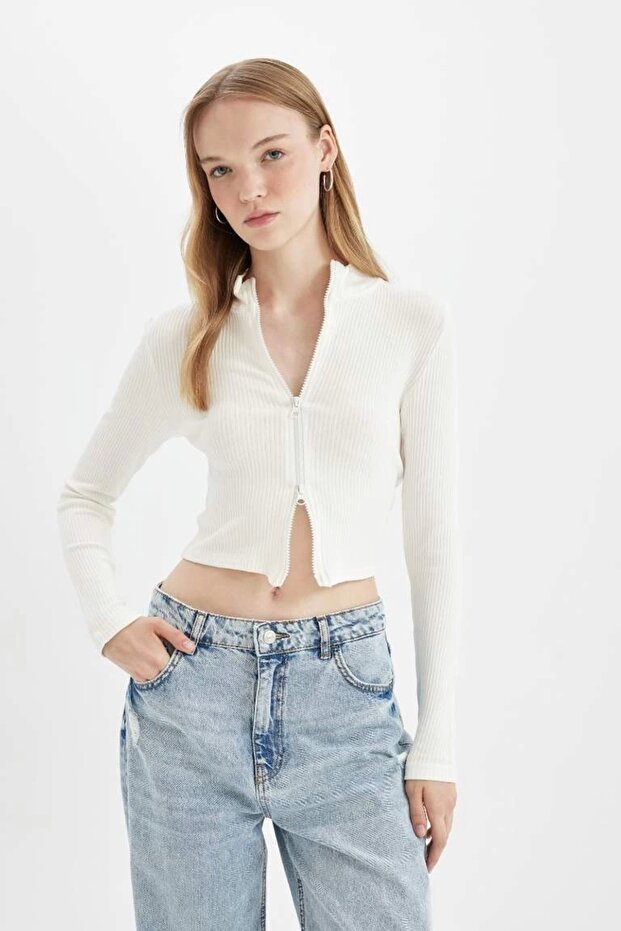 D5124 Fitted Dik Yaka Fitilli Kaşkorse Hırka - 2