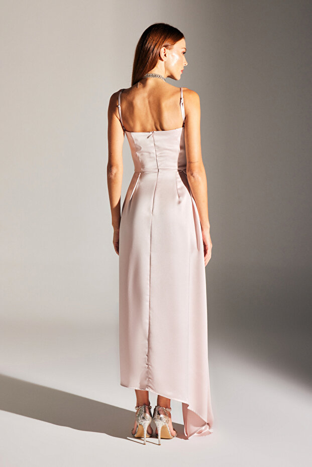 Violet pudra Askılı Drapeli Elbise - 5