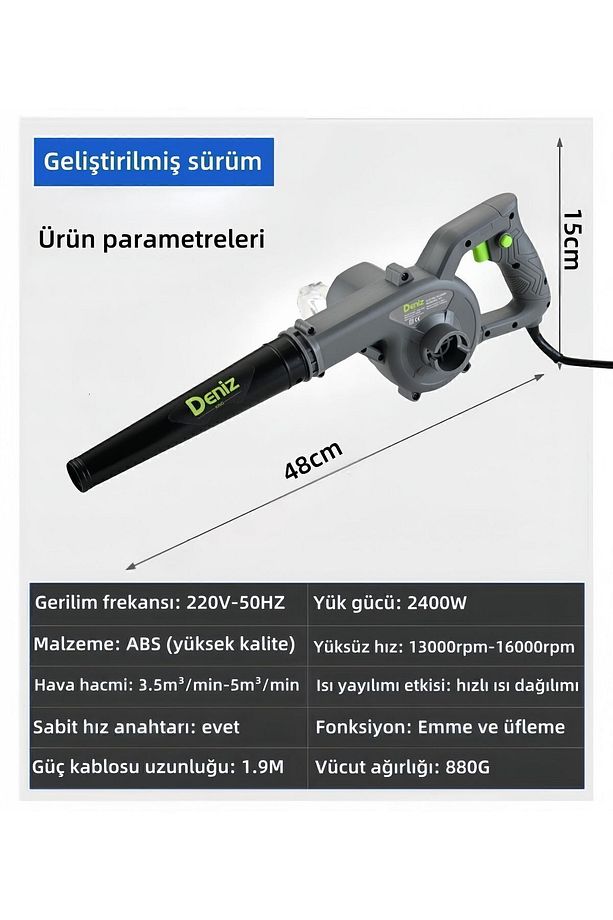 2400W Hava Üfleme / Emme Makinesi Hava Üfleme Körüğü Bilgisayar, kanepe, evcil hayvan tüyü vb temiz - 4