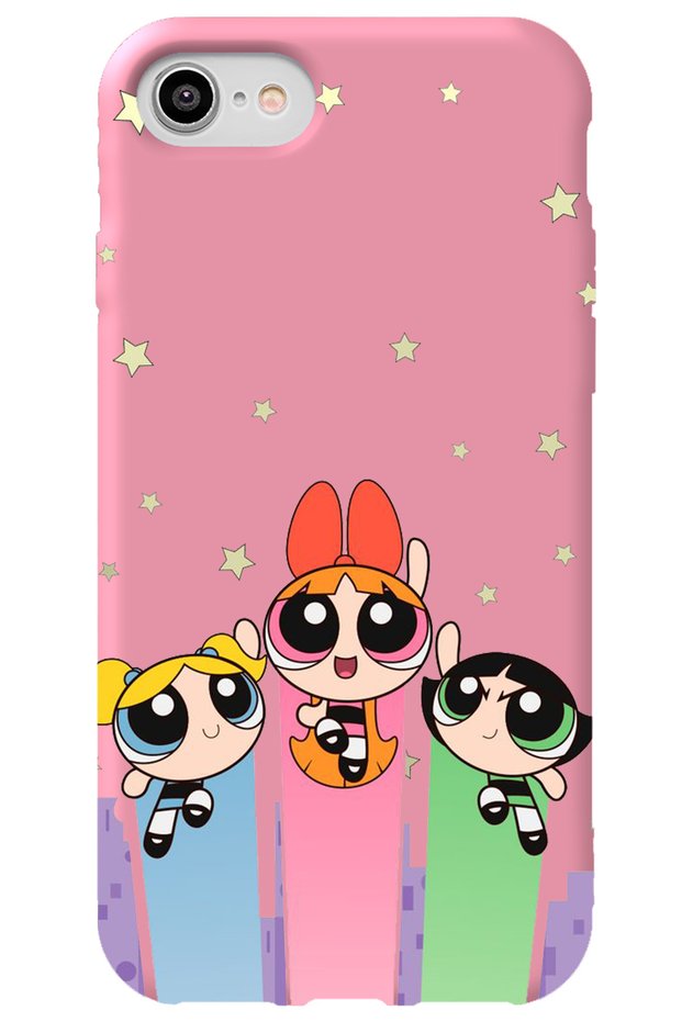 iPhone 8 Pink Inside Velvet Puff Girl Power Patterned Silicone Phone Case