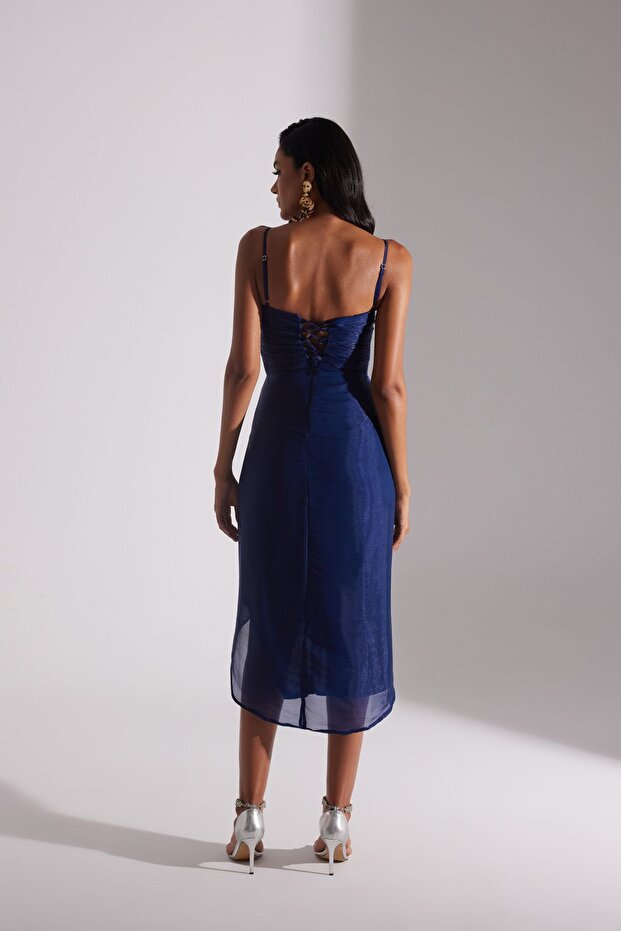 EVA DRAPELİ ASKILI GECE ELBİSESİ - 5