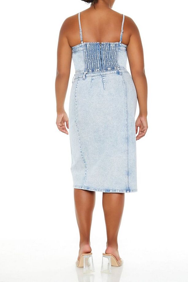 Plus Size Denim Midi Etek - 4