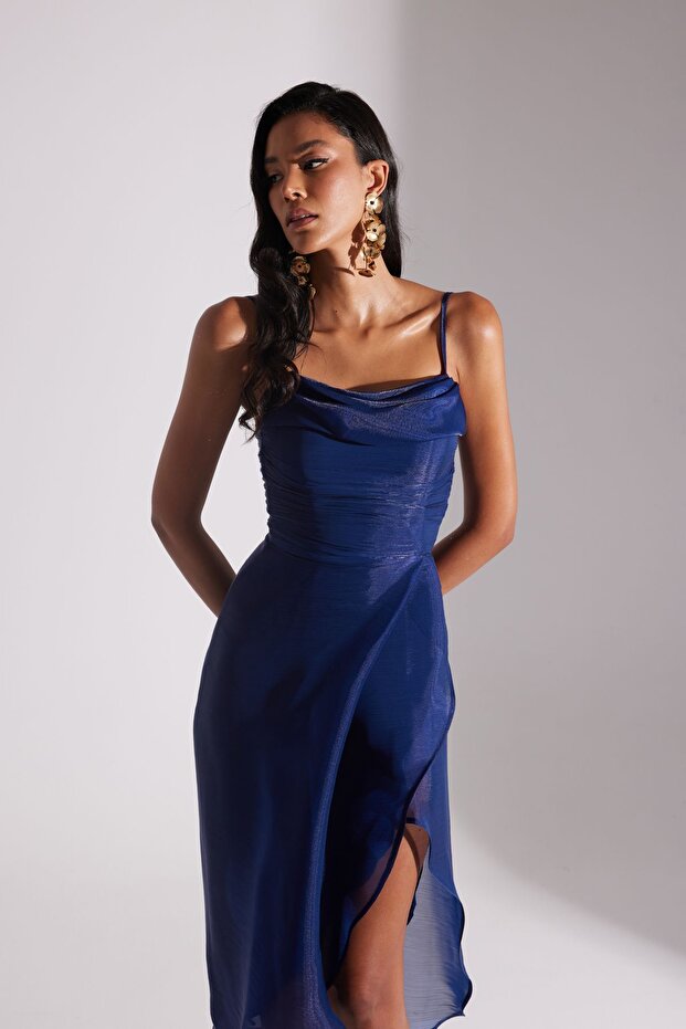 EVA DRAPELİ ASKILI GECE ELBİSESİ - 3