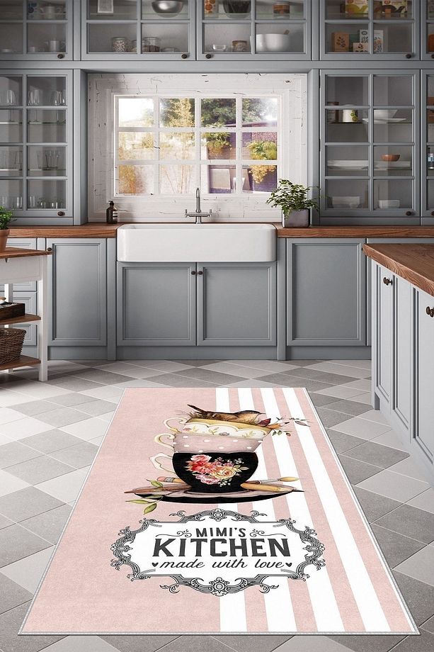 Dijital Baskı Yıkanabilir Kaymaz Taban Mutfak Halısı - 1