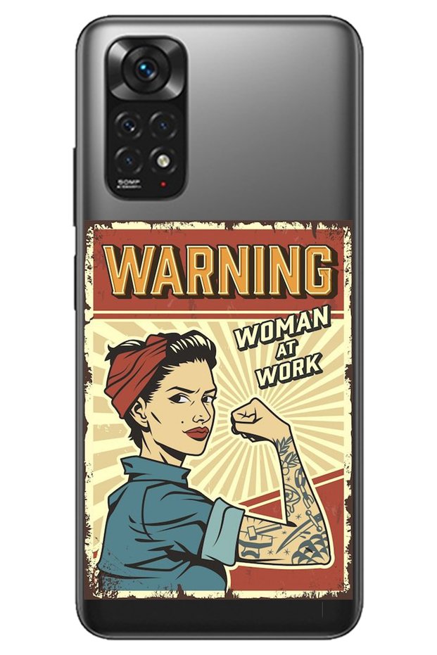 Xiaomi Redmi Note 11 Transparent Warnıng Girl Power Patterned Silicone Phone Case