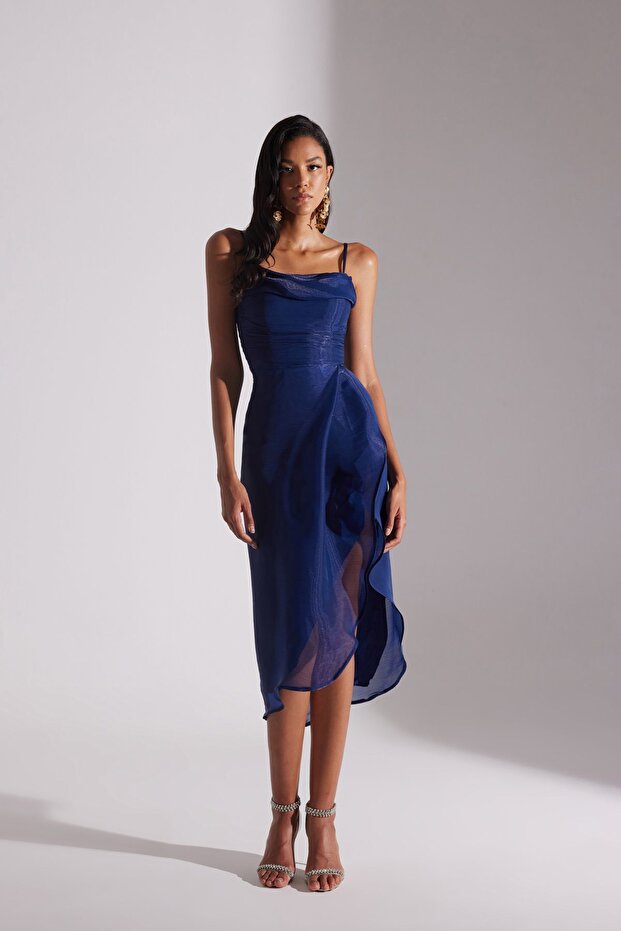 EVA DRAPELİ ASKILI GECE ELBİSESİ - 1