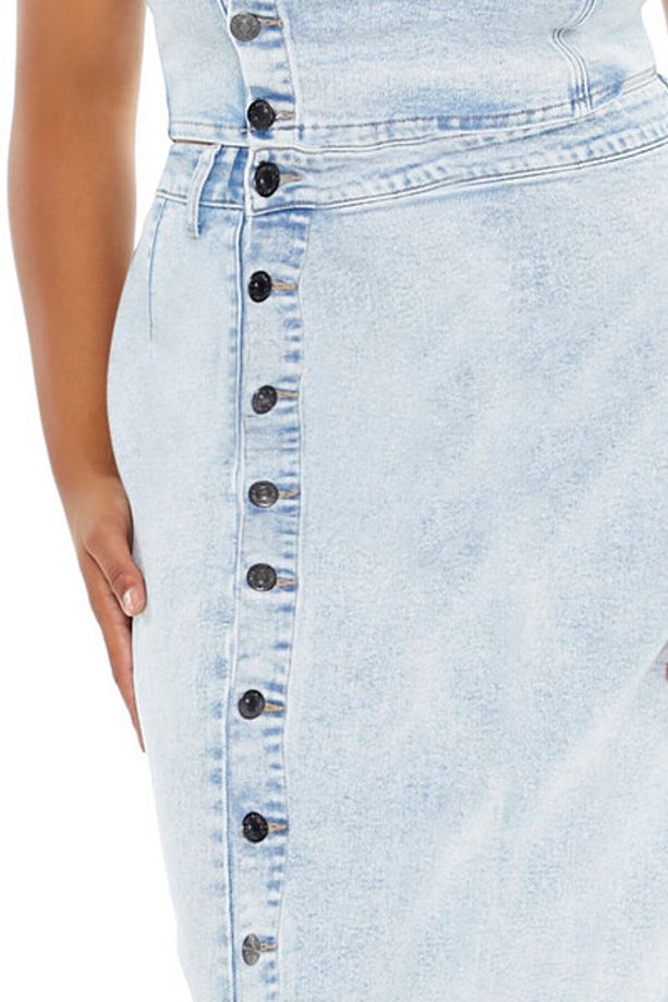 Plus Size Denim Midi Etek - 3