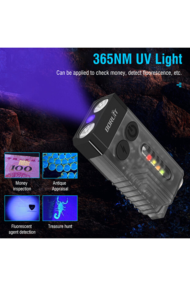 BORUiT V10 EDC Keychain Flashlight Type-C Rechargeable Lamp Camping Fishing Torch With Magnet UV ... - 5