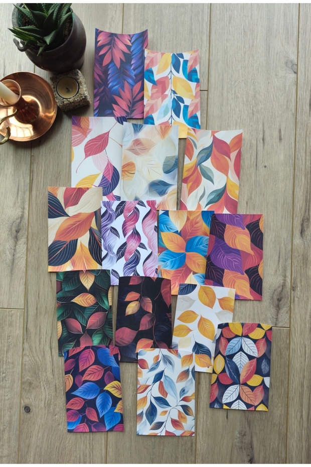15 Pcs Colorful Leaf Scrapbook Paper Set Bullet Journal Decoupage Paper