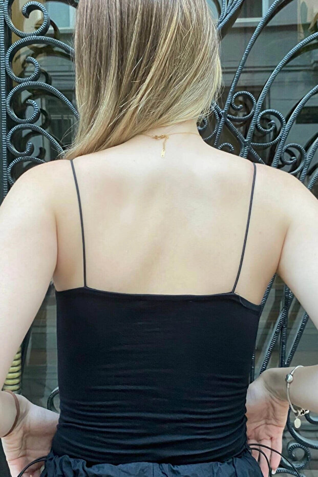 Kadın Siyah Ip Askılı Basic Bluz (ZCK0694) - 4