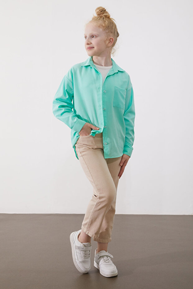 Girl's Water Green Buttoned Classic Shirt - 18985