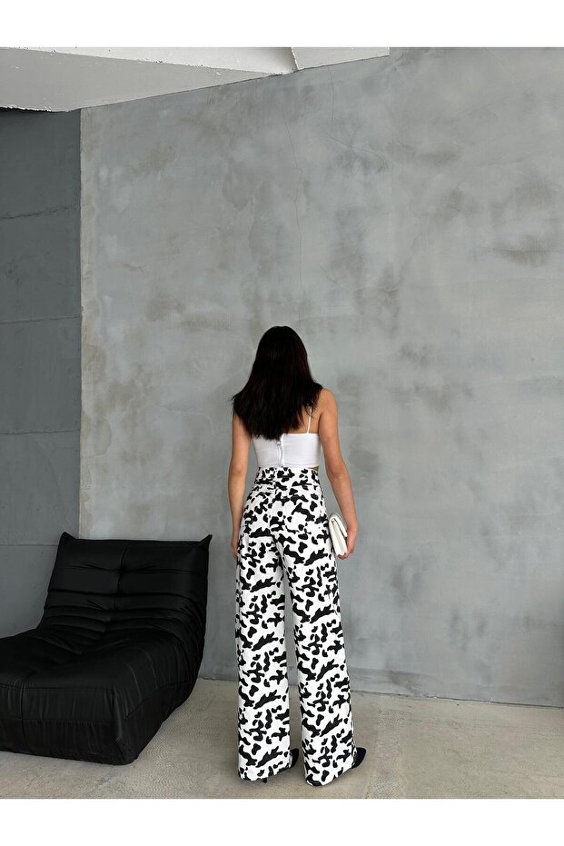 ZEO بنطال فضفاض أساسي - نمط بقرة أبيض وأسود - 5