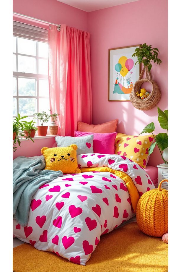 Pembe Kalp Desenli Tek Kişilik Nevresim Seti - 1