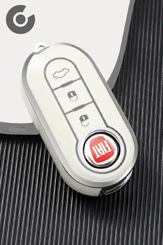 Fiat Compatible 500, Doblo, Fiorino, Punto, Ducato, Bravo, Panda Silver Edge Tpu Key Case Cover (White)