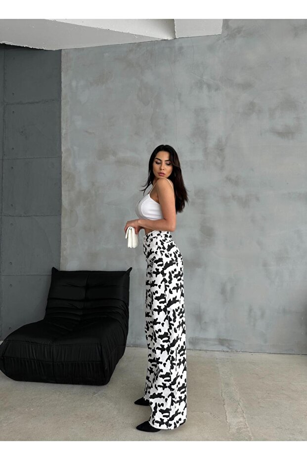 ZEO بنطال فضفاض أساسي - نمط بقرة أبيض وأسود - 6