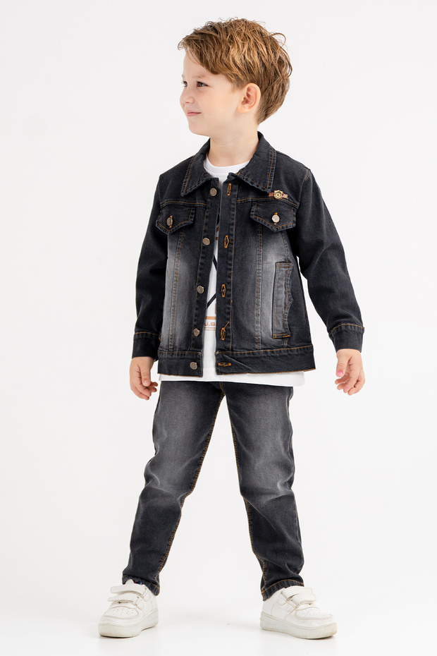 Black Jeans Jacket Trousers Boy T-Shirt 3 Pieces Set 18073