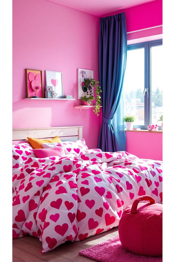Pembe Kalp Desenli Tek Kişilik Nevresim Seti - 6