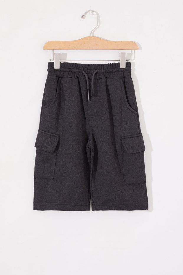 Smoked Cargo Pocket Shorts for Boys with Elastic Waistband 19018