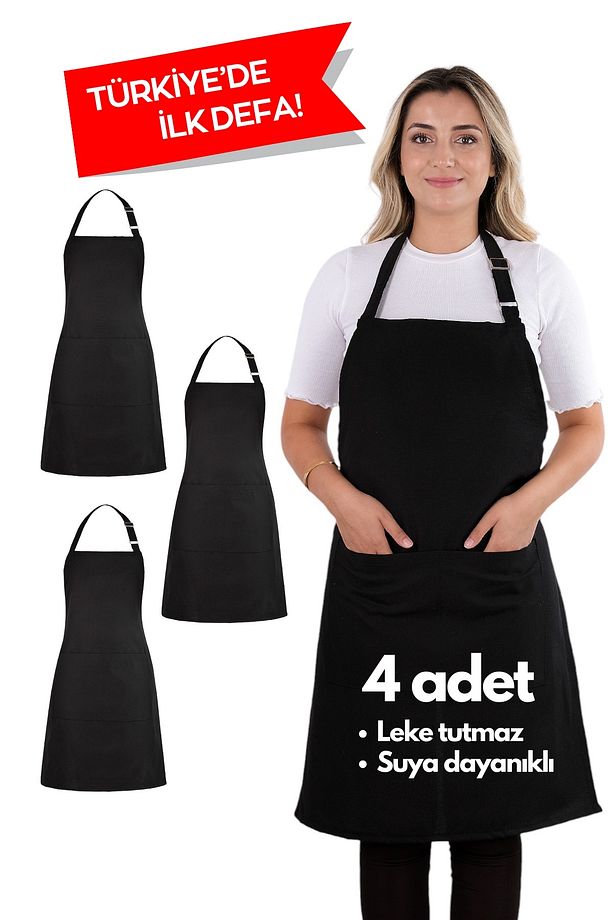 4 Adet Simple ayarlanabilir askılı mutfak önlüğü - 1