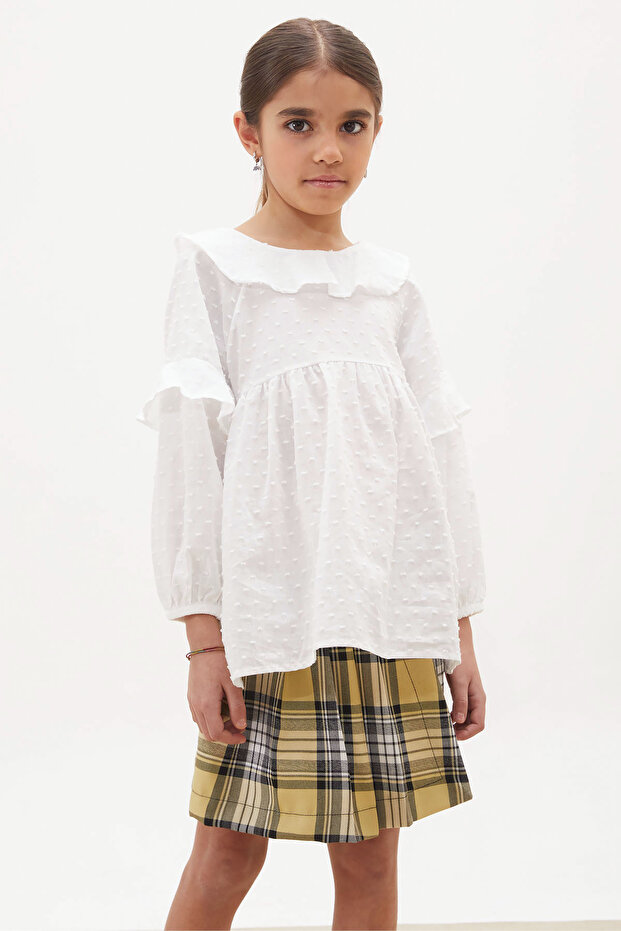 Yellow Plaid Patterned Shorts Skirt Shirt Girl Suit 18239