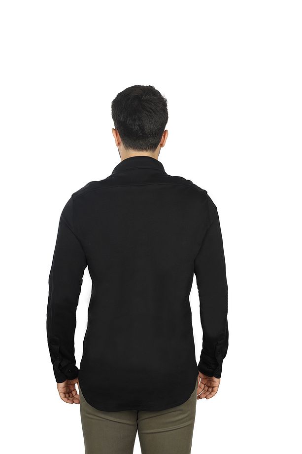 Erkek Regular Fit Gömlek Yaka Uzun Kollu Siyah Gömlek 14313046CF-011 - 2
