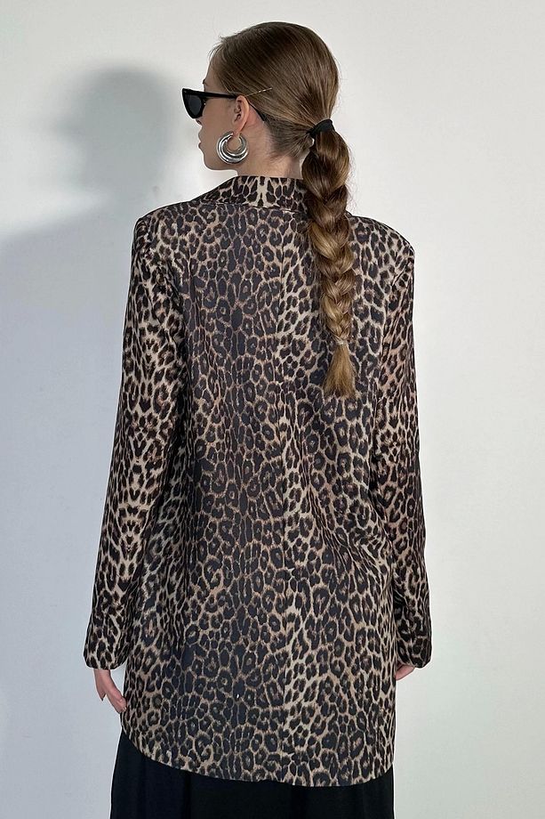 Leopar Desenli Oversize(GENİŞ KALIP) Midi Ceket - 7