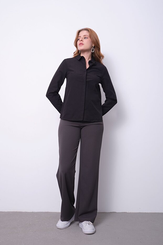 Kadın Basic Gizli Düğme Özellikli  Gömlek - 6