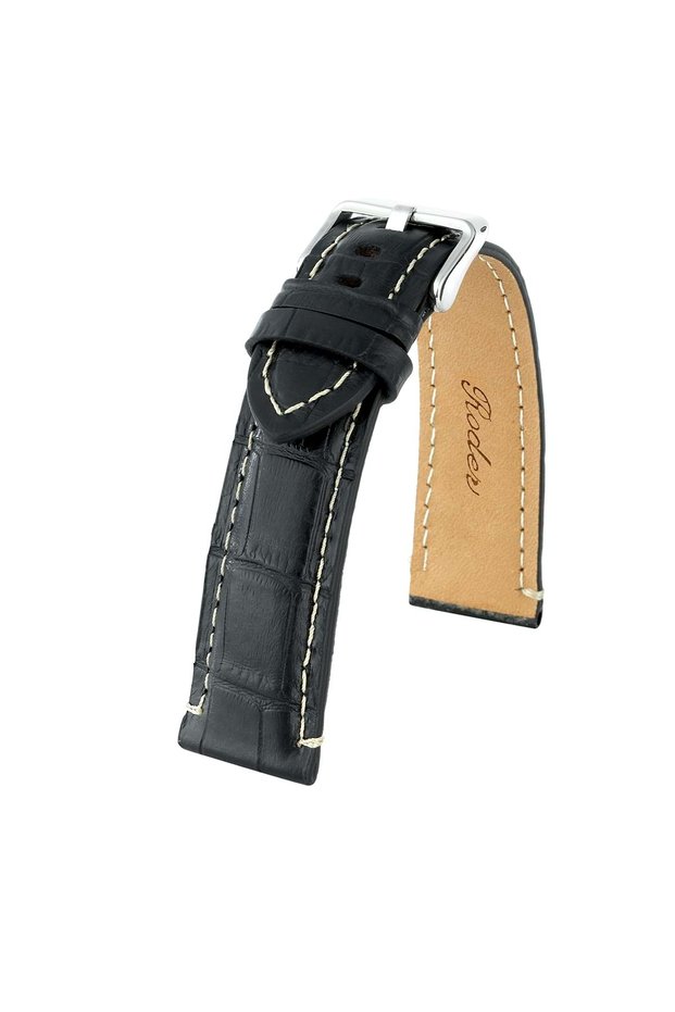 R4137W Leather Strap - Black-White - 20mm