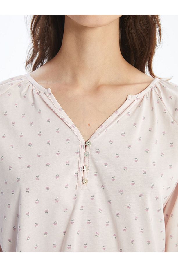 Lcwk Kaçık Yaka Çiçekli Kadın Pijama Takımı - 3