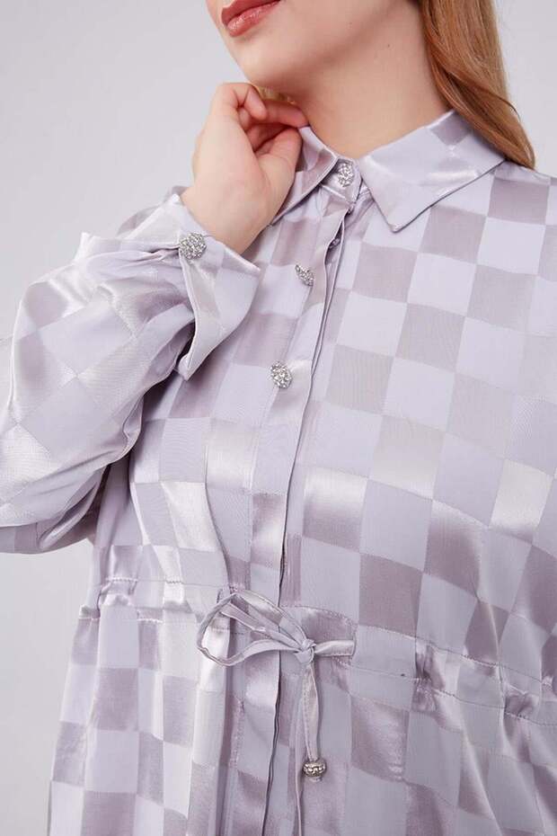 Geometric Pattern Double Set with Tunnel at the Waist - Gray - 4