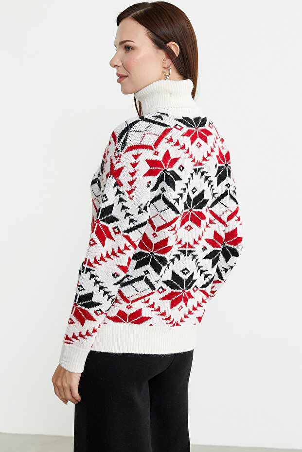 سترة تريكو منقوشة بياقة مدورة - لون عظمي - 6