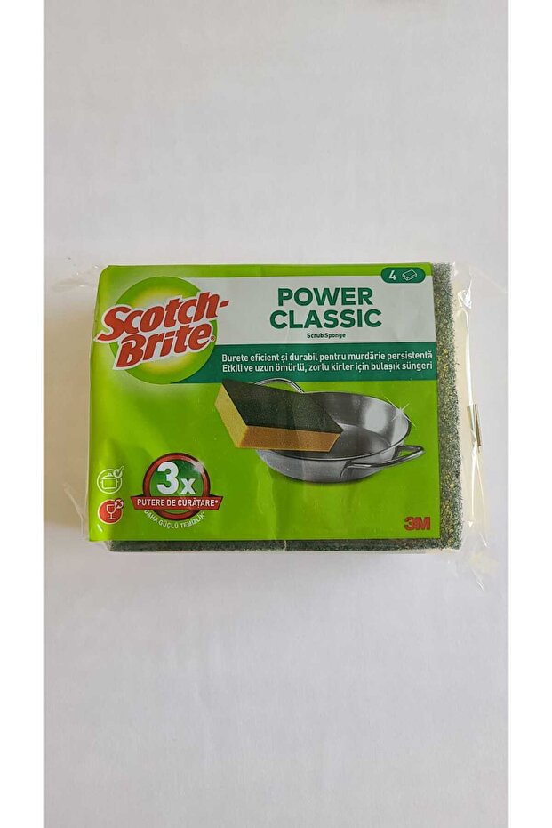 Dishwashing Sponge Power Classic Green Classic 4-Piece - 3 Times More Powerful Cleaning/Not Slotted.
