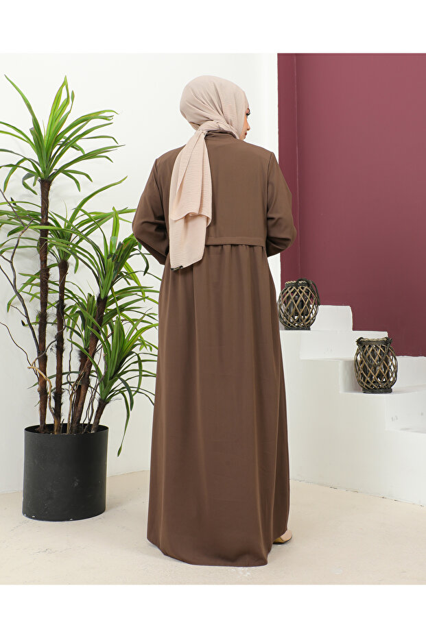 Plus Size Κρεπ Φεράτσε -Καφέ - 3