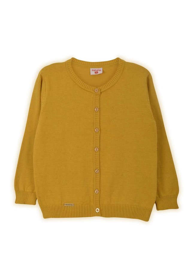 Girl's Knitwear Minora Embroidered Plain Cardigan Mustard
