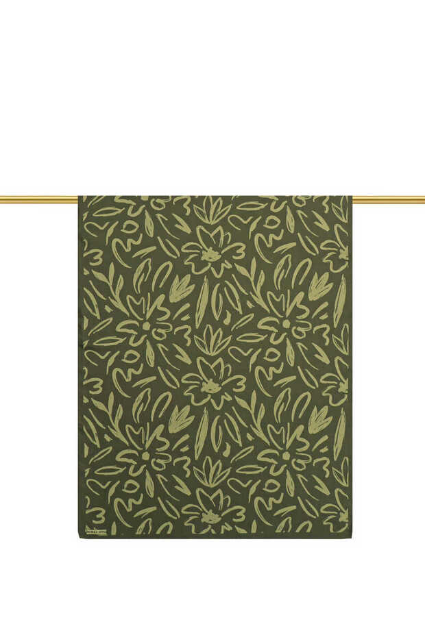 Khaki Spring Pattern Twill Silk Shawl - 2