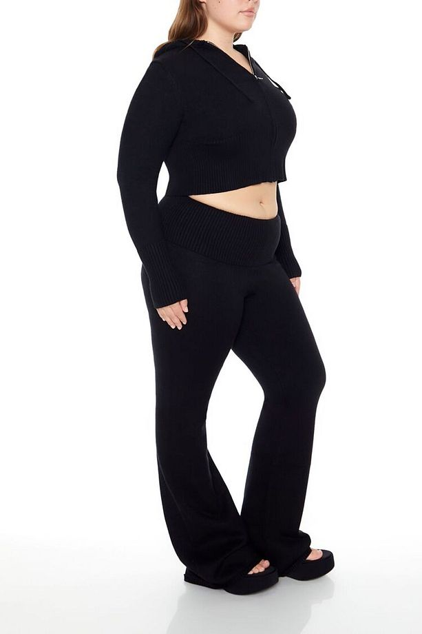 Plus Size Yüksek Bel Örgü Pantolon - 3