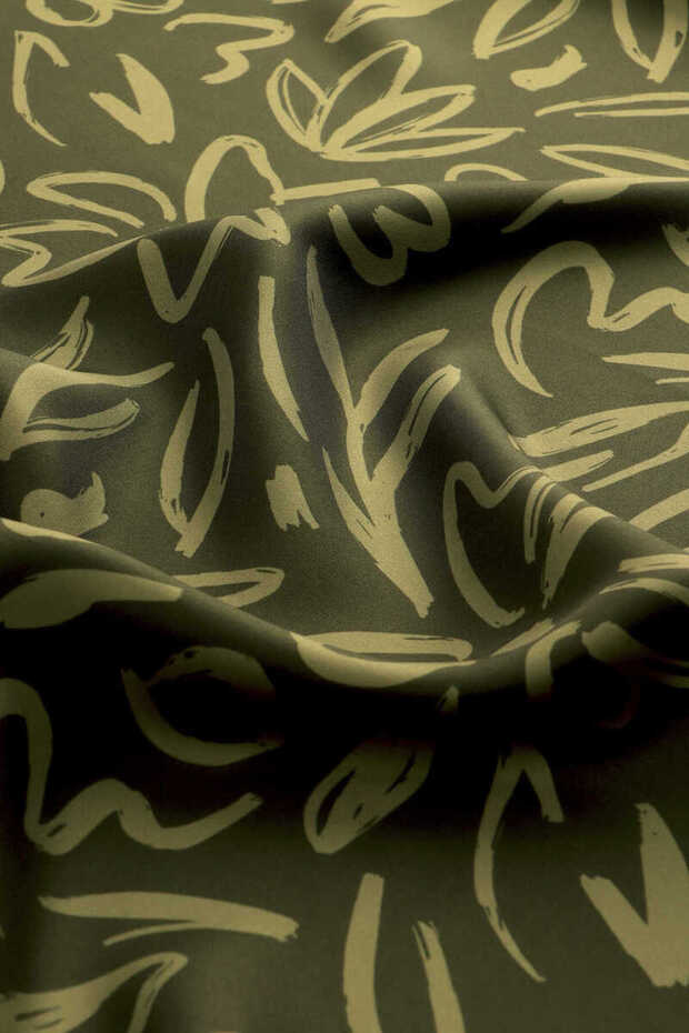 Khaki Spring Pattern Twill Silk Shawl - 4