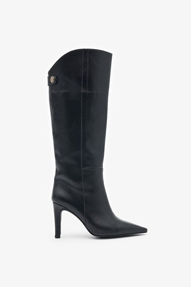 Fiona Black Leather Women's Heeled Boots