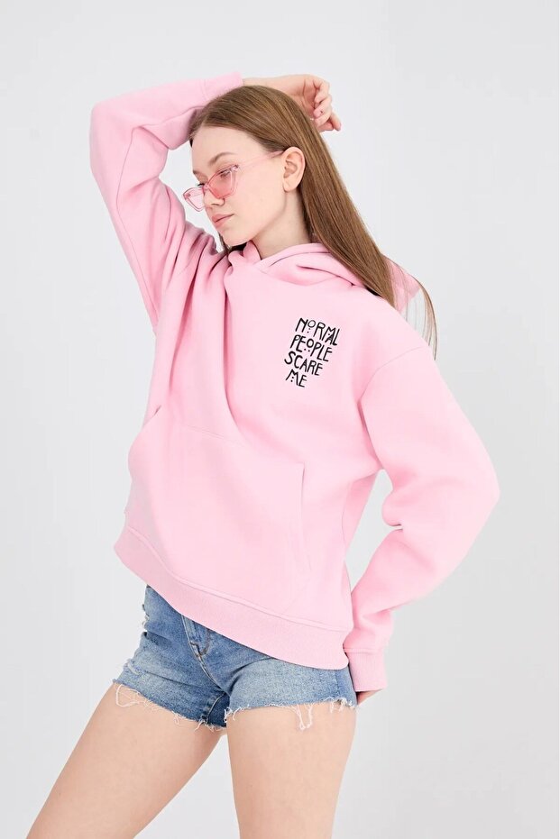 Unisex Oversize Sweatshirt Hoodie Normal People Scare Printed Pink – Hooded, Kangaroo Pocket